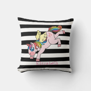 Coussin Licorne Arc-en-ciel Fantaisiste, Rayée