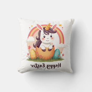 Coussin Licorne arc-en-ciel œuf de Pâques joyeux vintage E