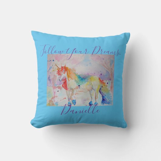 Coussin Licorne Arc-en-Ciel Suivez Vos Rêves (Recto)
