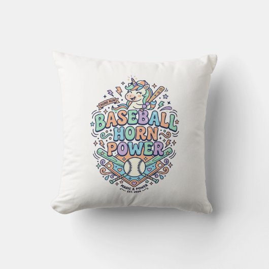 Coussin Licorne Baseball Corne Puissance Kawaii Design Vec (Recto)