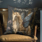 Coussin Licorne Blanche Ailes de Papillon Bleu Cheval Fée
