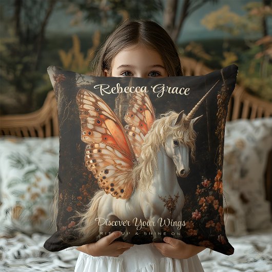 Coussin Licorne Blanche Avec Des Ailes De Papillon Orange 