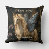 Coussin Licorne Blanche Papillon Bleu Ailes Fée Cheval (Recto)