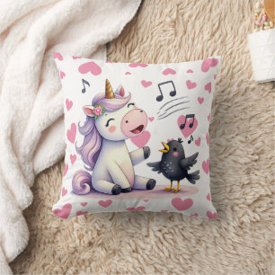 Coussin Licorne Cœurs Roses