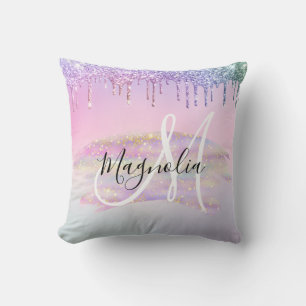 Coussin Licorne de Glam Rainbow Ombré Paillettes Rose Mono