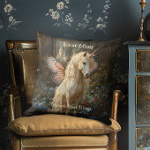 Coussin Licorne de la Forêt Blanche Ailes de Papillon Rose