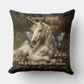 Coussin Licorne de la Forêt Blanche Papillon Bleu Prairie (Recto)