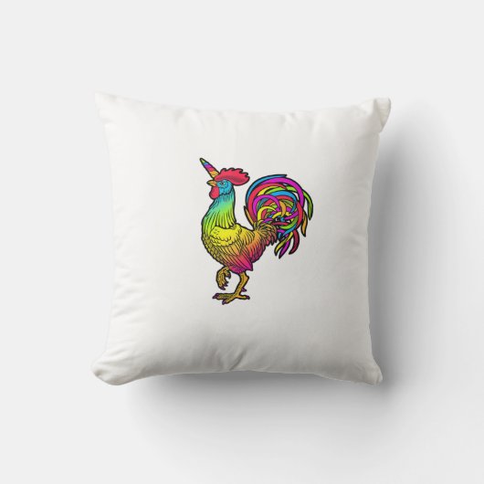 Coussin Licorne de poulet arc-en-ciel Coq Image drôle d'an (Recto)