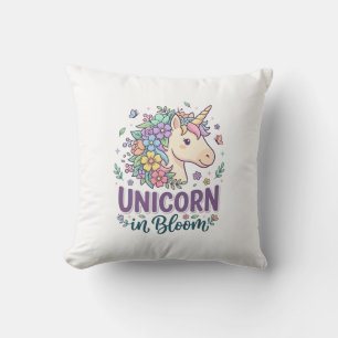 Coussin Licorne en fleurs, typographie gras, impression à
