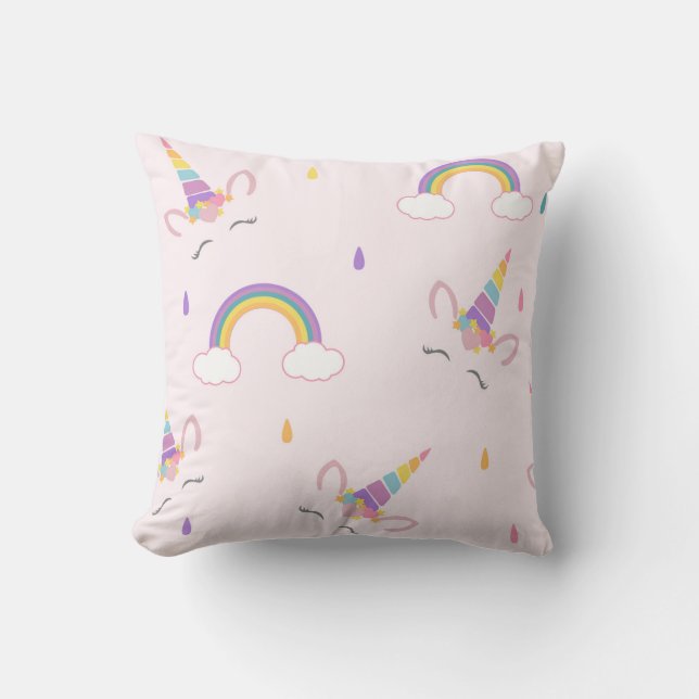 Coussin Licorne et arcs-en-ciel heureux (Recto)