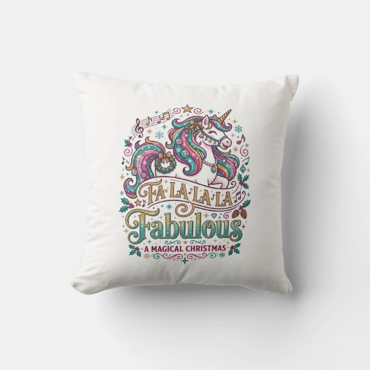Coussin Licorne Fa La La La Fabuleux Fond Blanc Mignon (Recto)