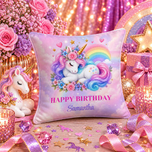 Coussin Licorne Fantaisiste Fille d'Anniversaire Jeté Arc-