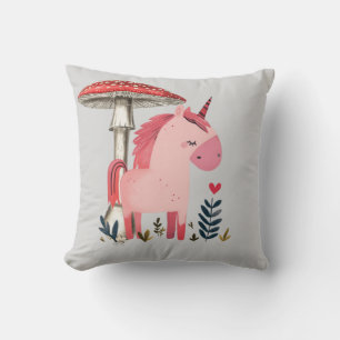 Coussin Licorne Fantaisiste Sous un Parapluie de Champigno