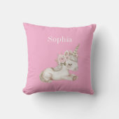 Coussin Licorne Fleurie Blanche Rose Jolie (Recto)