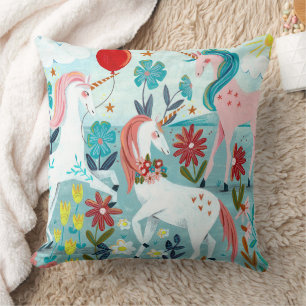 Coussin Licorne jolies filles arc-en-ciel
