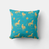 Coussin Licorne Magique Or Bleu Aqua (Recto)