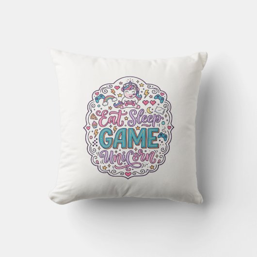 Coussin Licorne Manger Dormir Jeu Licorne Impression Ludiq (Recto)