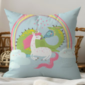 Coussin Licorne Mignonne Embrassant Un Dragon Sous Un Arc-