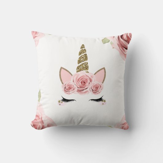 Coussin Licorne Pailletée Or Roses Tendances Mignonne,Cous (Recto)