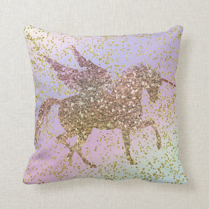 Coussin Licorne Paillettes Or Pastel Arc-en-Ciel Filles Br