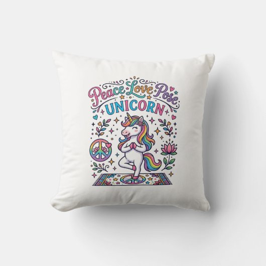 Coussin Licorne Paix Amour Pose Licorne Fond Blanc S (Recto)