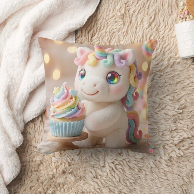 Coussin Licorne pastel avec arc-en-ciel Cupcake (Couverture)