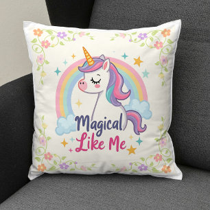 Coussin Licorne pastel magique avec arc-en-ciel 