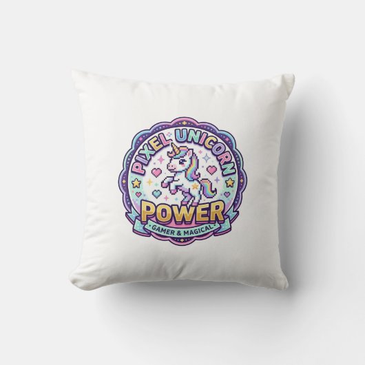 Coussin Licorne Pixel Licorne Puissance VÊTEMENTS PRÊT POD (Recto)