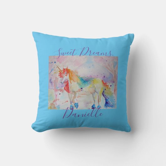 Coussin Licorne Rose Arc-en-ciel Douces Rêves Fill (Recto)