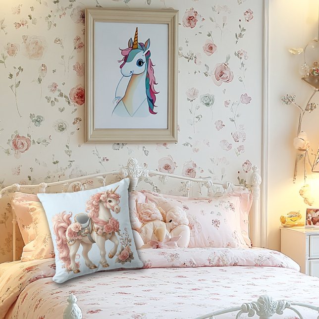 Coussin  Licorne Rose Blanc Bleu Roses Roses   (Créateur téléchargé)