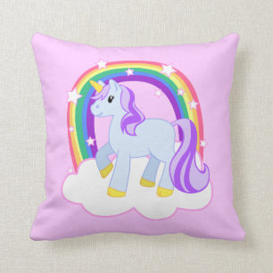 Coussin Licorne rose mignonne avec l'arc-en-ciel