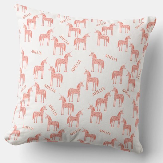 Coussin Licorne Rose Nom Personnalisé