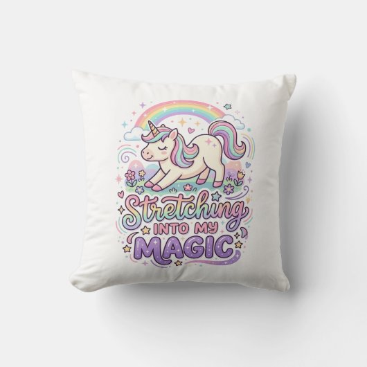 Coussin Licorne s'étirant dans ma typographie audacieuse m (Recto)