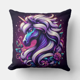 Coussin Licorne Vibrante Avec Éléments Floraux