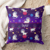 Coussin Licornes Arc-En-Ciel Dans L'Espace Dégradé Violet (Couverture)