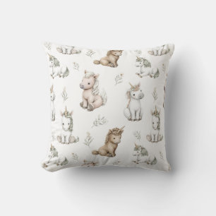 Coussin Licornes et fleurs à l'aquarelle douce Motif