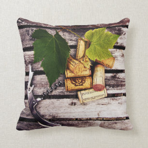 Coussin Lièges et tire-bouchon rustiques de bouteille de