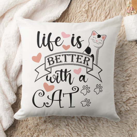 Coussin Life is Better With a Cat quote slogan (Couverture)
