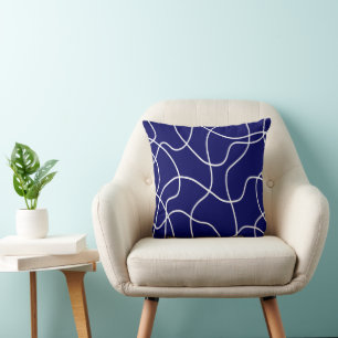 Coussin Ligne Art : Blanc sur Bleu foncé