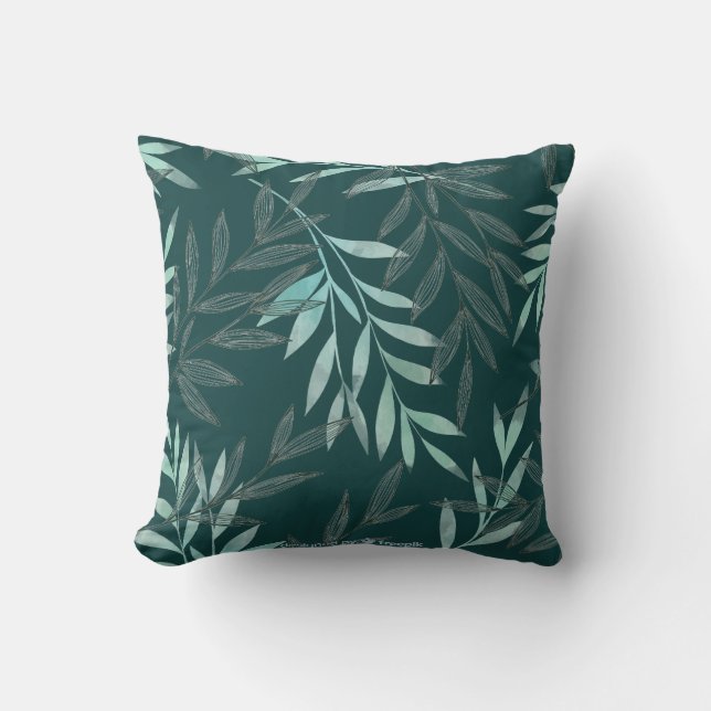 Coussin Ligne d'aquarelle Dessin de feuillage Feuille Plan (Recto)