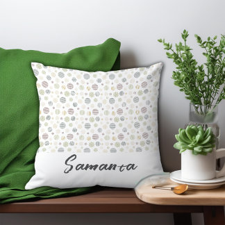 Coussin Ligne de cercle géométrique vintage nom blanc