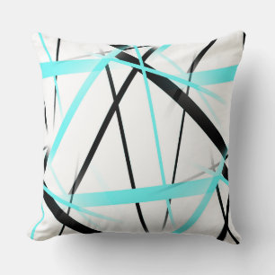 Coussin Ligne moderne géométrie cool blanc noir bleu aqua