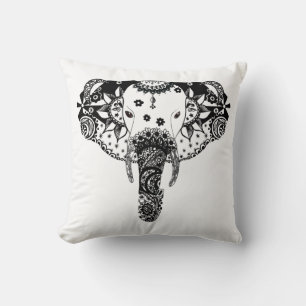 Coussin Ligne moderne noir et blanc enchevêtrement éléphan