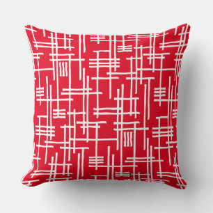Coussin Lignes Abstraites 120923 - Blanc sur rouge