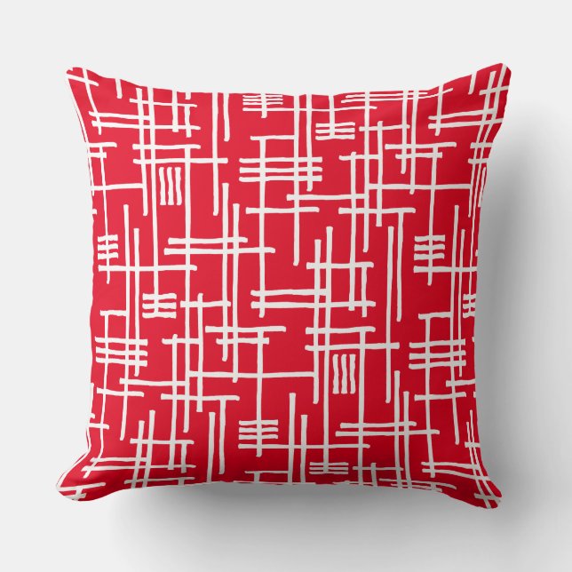 Coussin Lignes Abstraites 120923 - Blanc sur rouge (Recto)