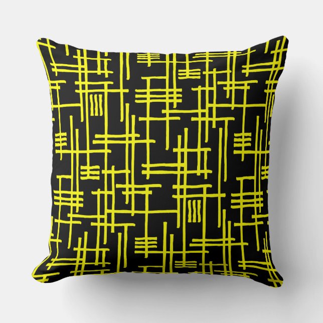 Coussin Lignes Abstraites 120923 - Jaune sur Noir (Recto)