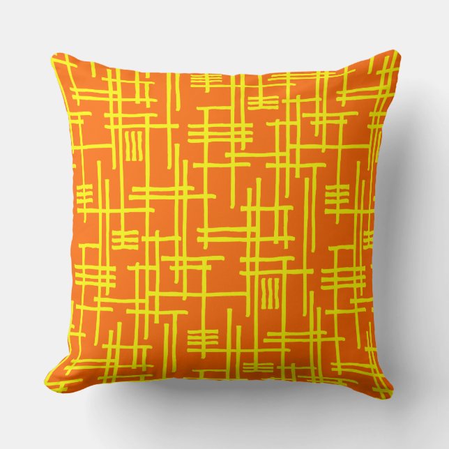 Coussin Lignes Abstraites 120923 - Jaune sur orange (Recto)