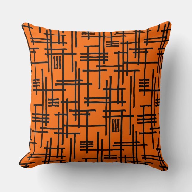 Coussin Lignes Abstraites 120923 - Noir sur orange (Recto)