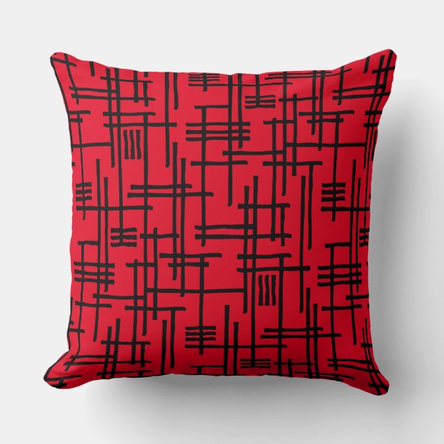 Coussin Lignes Abstraites 120923 - Noir sur Rouge (Recto)