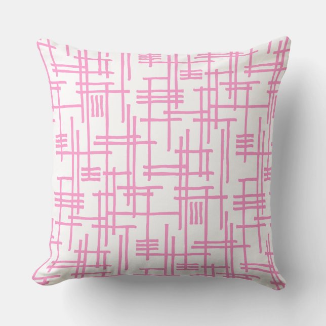 Coussin Lignes Abstraites 120923 - Rose sur blanc (Recto)